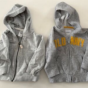 Lot of 2 Carters and Old Navy Gray Zip Up Hoodies